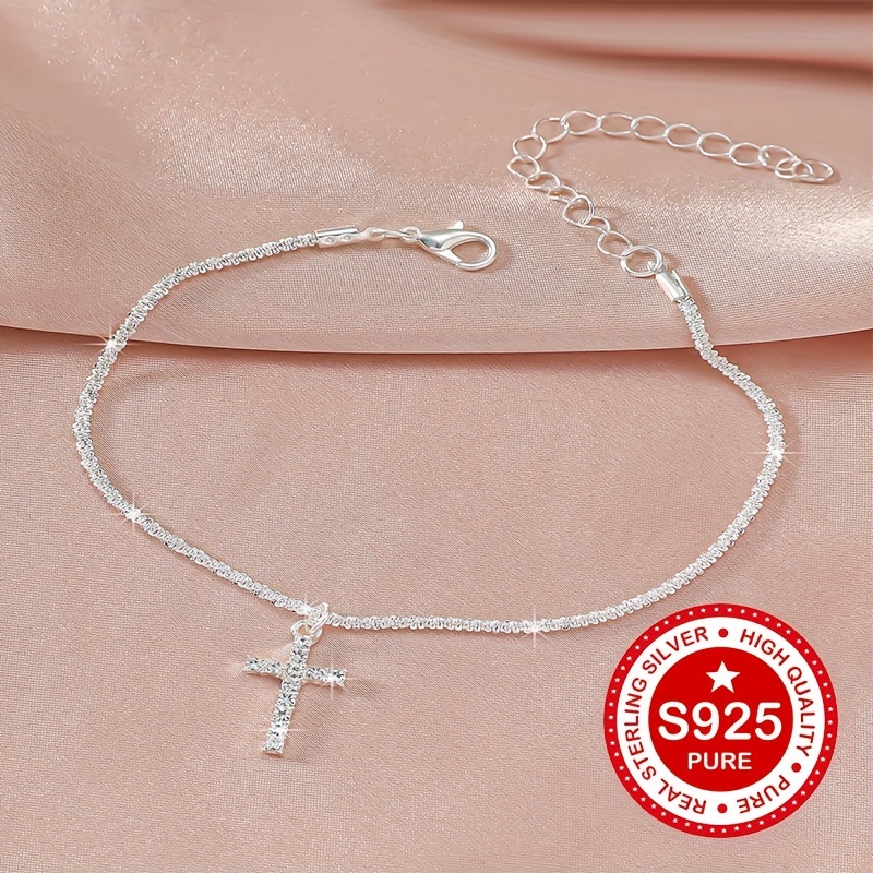 S925 Silver Broccoli Bracelet with Cross Pendant